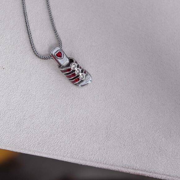 Brighton Red Sandal Shoe Pendant Necklace Silver Plated Gemstone Retired - Picture 3 of 7